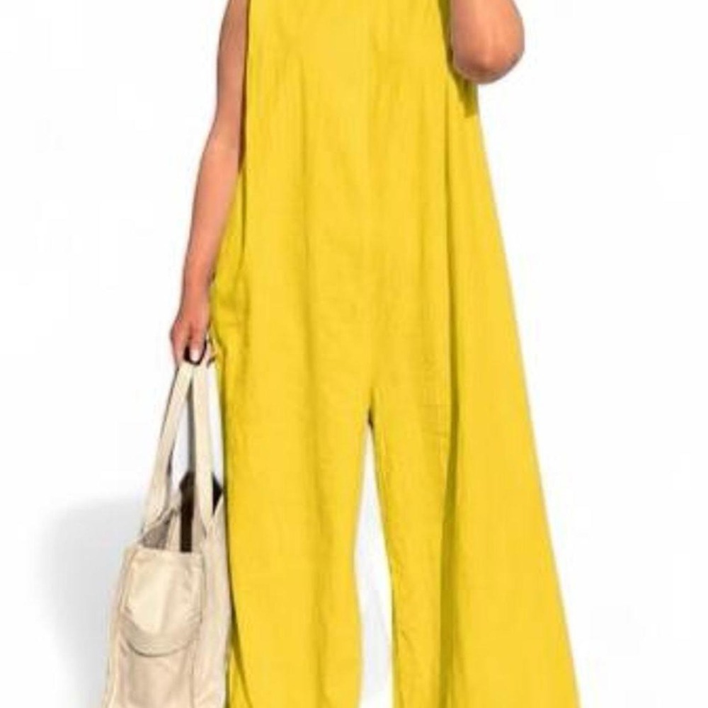 UOOZEE Women's Sleeveless Wide Leg Shoulder Pad Jumpsuit Wide Leg Jumper